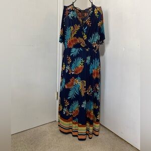 Mlle Gabrielle Womens Maxi Dress Plus Size 3X Navy Blue Faux Wrap Floral